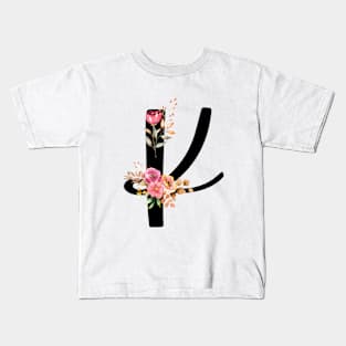 Letter K With Watercolor Floral Wreath Kids T-Shirt